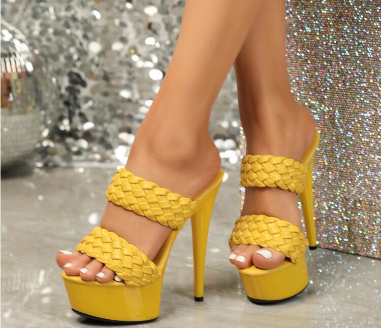 PANTOFOLA D’ORO Pantofole donna moda estate punta aperta tessitura scarpe plateau tacchi alti