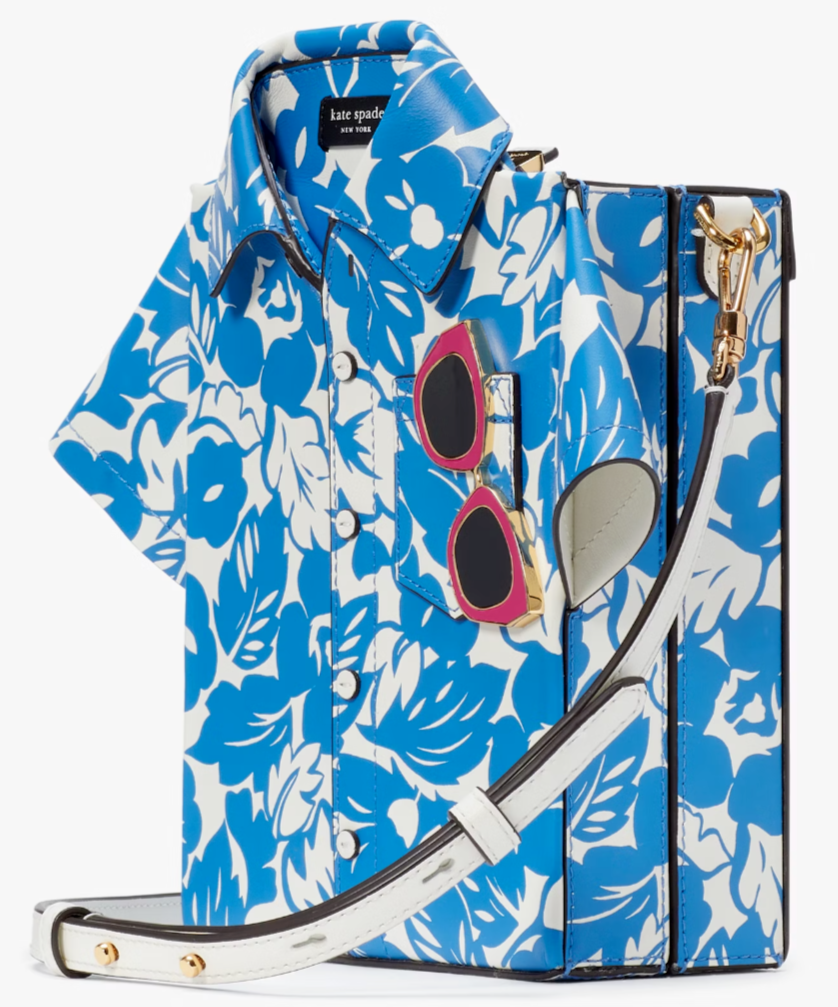 最終値下　kate spade プラヤ プリント 3D シャツ クロスボディ Kate Spade Playa Printed 3d Shirt Blue Leather Crossbody KH036 NWT