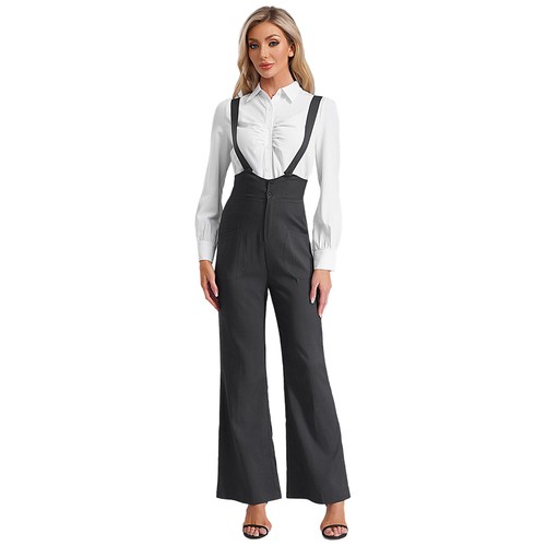 Women's Causal Jumpsuits High Waist Suspender Overalls Wide-Leg Romper Business - 第 32/60 張圖片