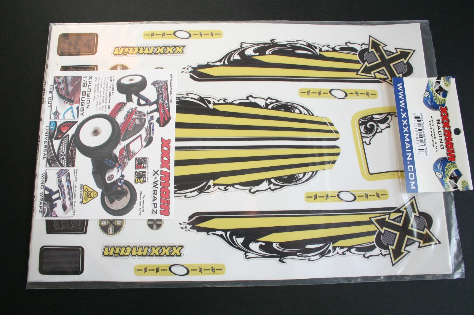 XXX Main X-Wrapz Xplosion 1/8th Buggy Yellow Complete Decals/Stickers Kit W003Y