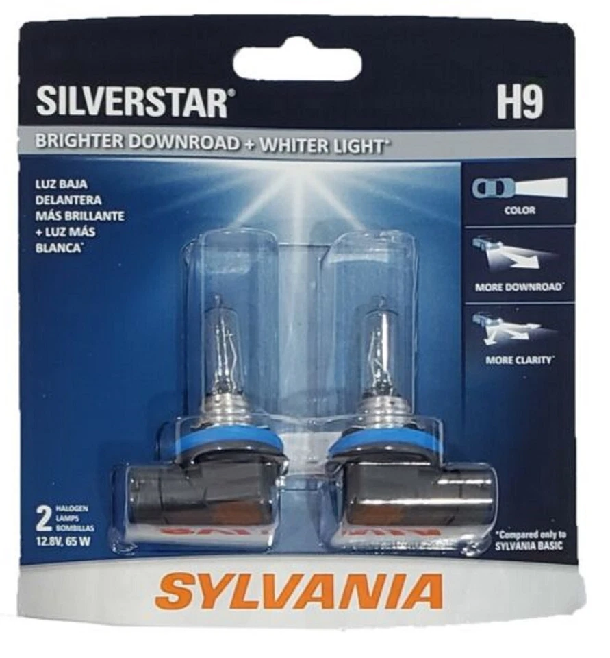Sylvania Silverstar H9 65W Dos Bombillas Faro Luz Alta Repuesto Lámpara de Stock Foto 2 de 4