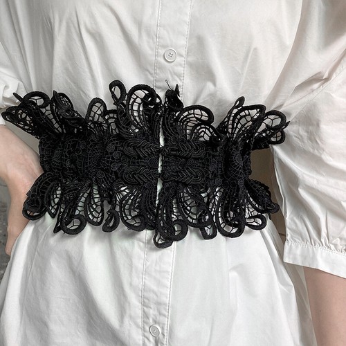 Women Lace Wide Waist Belt Corset Waistband Frog Button Elastic Retro Black - Photo 1 sur 12