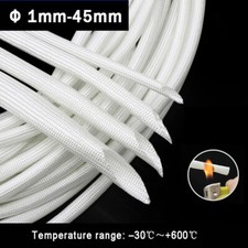 Fibreglass Hose Insulation Hose 600°C HIGH TEMP Ø 1mm - 45mm Cable Protection White