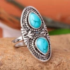 Boho 925 Sterling Silver Elegant Charms Vintage Turquoise Charms Ring Size 9