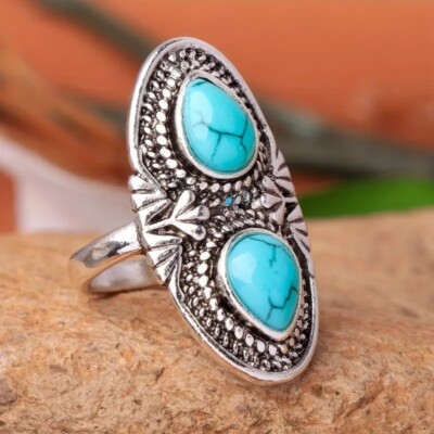 Boho 925 Sterling Silver Elegant Charms Vintage Turquoise