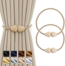 Curtain Tiebacks Wooden Magnetic Curtain Tie Backs Boho 2 Pack Rope Curtain Hold