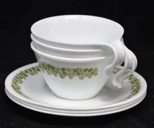 Vintage Corelle Set of 3 Hook Handle Cups & Saucers Crazy Daisy Spring Blossom 