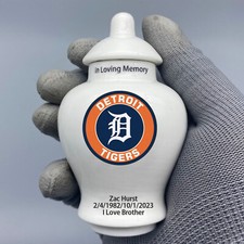 Ceramic Mini Urn for Detroit Tigers Baseball Theme, Custom Text