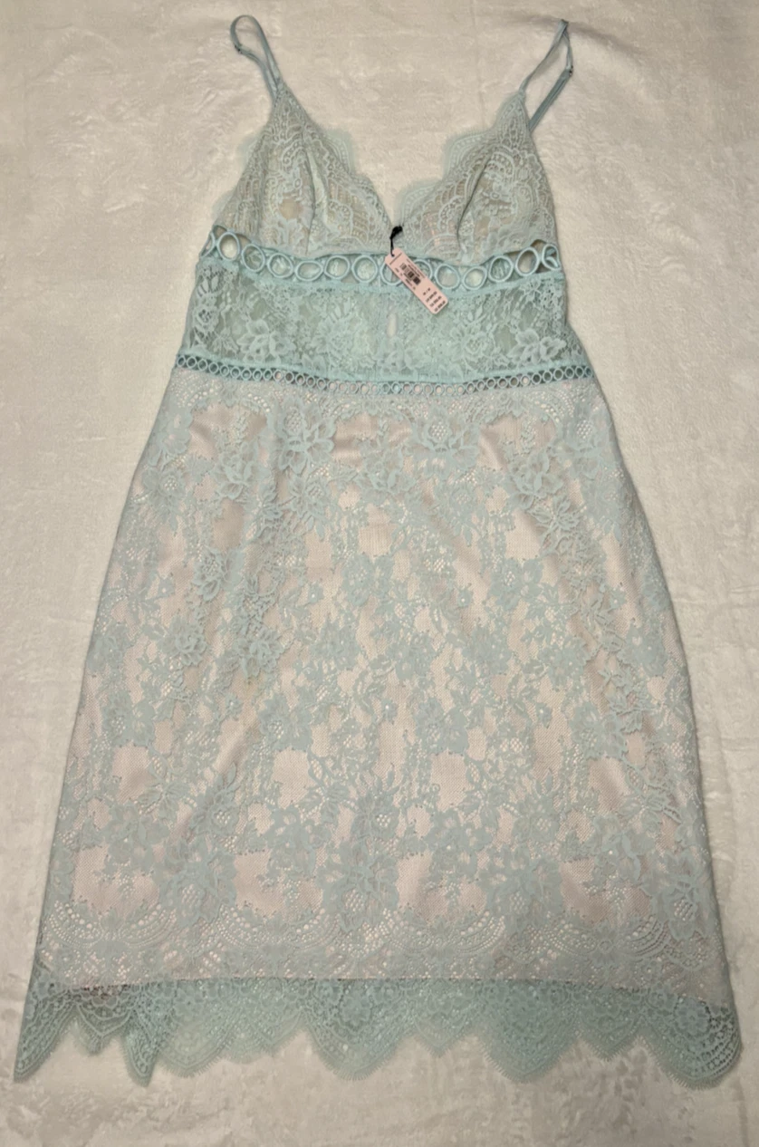 UNDERCOVER Abito Victoria Secrets Dream Angels floreale pizzo e anello slip taglia M blu acqua rosa