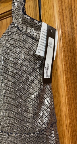 Formal Dress Size 10 XSCAPE Allover Sequined Crisscross Halter Metallic Gold NEW - Picture 7 of 12