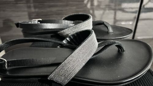 INUOVO Sandals Black Leather Shine Strap Size 37 US 6.5 - 第 1/4 張圖片