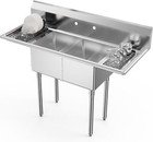 Commercial Sink, Stainless Steel Sink with 2 Compartment and 2 Sides Drain Rack