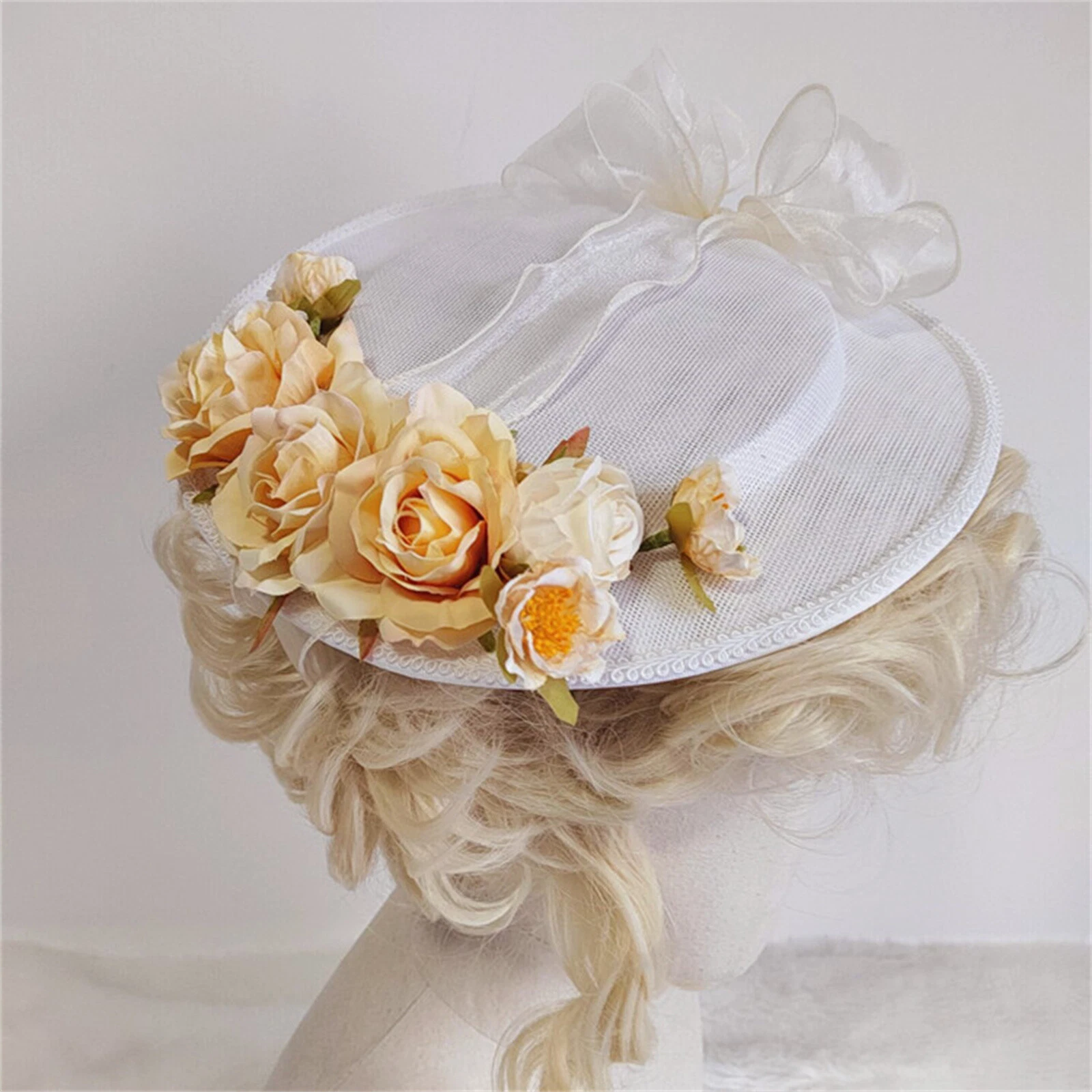 Girls Womens Victorian Tea Party Sun Hat Bow Flower Straw Hat French Hat Vintage