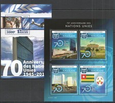 TG093 2015 TOGO 70TH ANNIVERSARY UNITED NATIONS KB+BL MNH