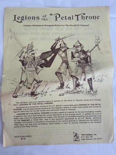 TSR Hobby Shop SHEET AD GAMES JAMES WARD LAKE GENEVA LIZARD LOGO petal throne