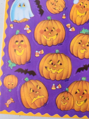 Vintage Gibson Sticker Sheet Halloween 90s Jack O'Lantern Pumpkin Candy Corn Bat - Picture 6 of 7