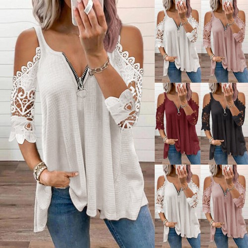 T Shirt Ladies Cold Shoulder Tops 
