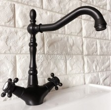 Black Oil Rubbed Bronze Dual Handle Swivel Spout Kitchen Sink Faucet Mixer Tap