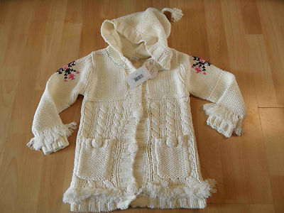 CAKEWALK schönes Strickjacke m. Kapuze und Fransen creme Gr. 116 NEU ST116