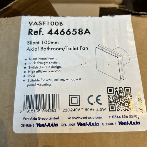 VentAxia VASF100B Silent Bathroom Extractor Fan 4" 100mm 14dBA Ref
