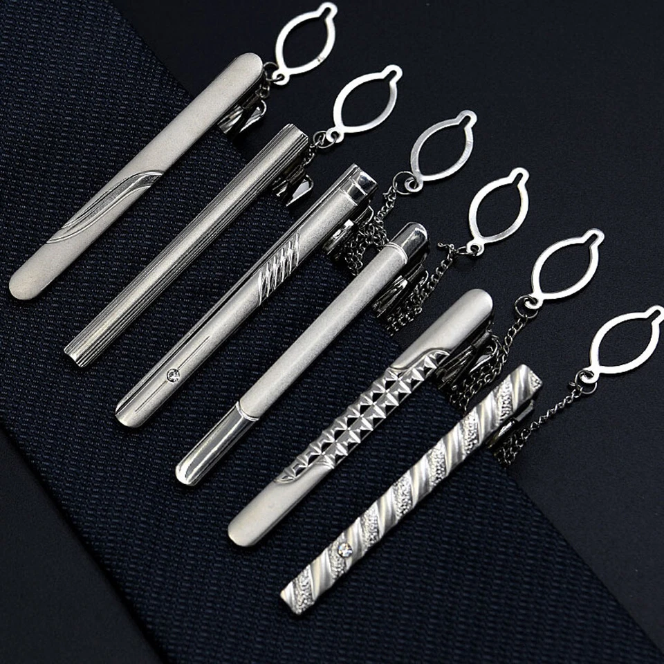 3 Packs Men 6CM Solid Tie Clip Stainless Steel Chain Wedding Necktie Clasp - Image 2 of 4