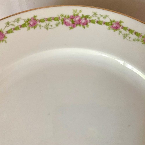11 GORGEOUS 1907 T&V LIMOGES 9.5in LUNCH PLATES, SWAGS, PINK ROSES, GREEN LEAVES - Picture 3 of 11