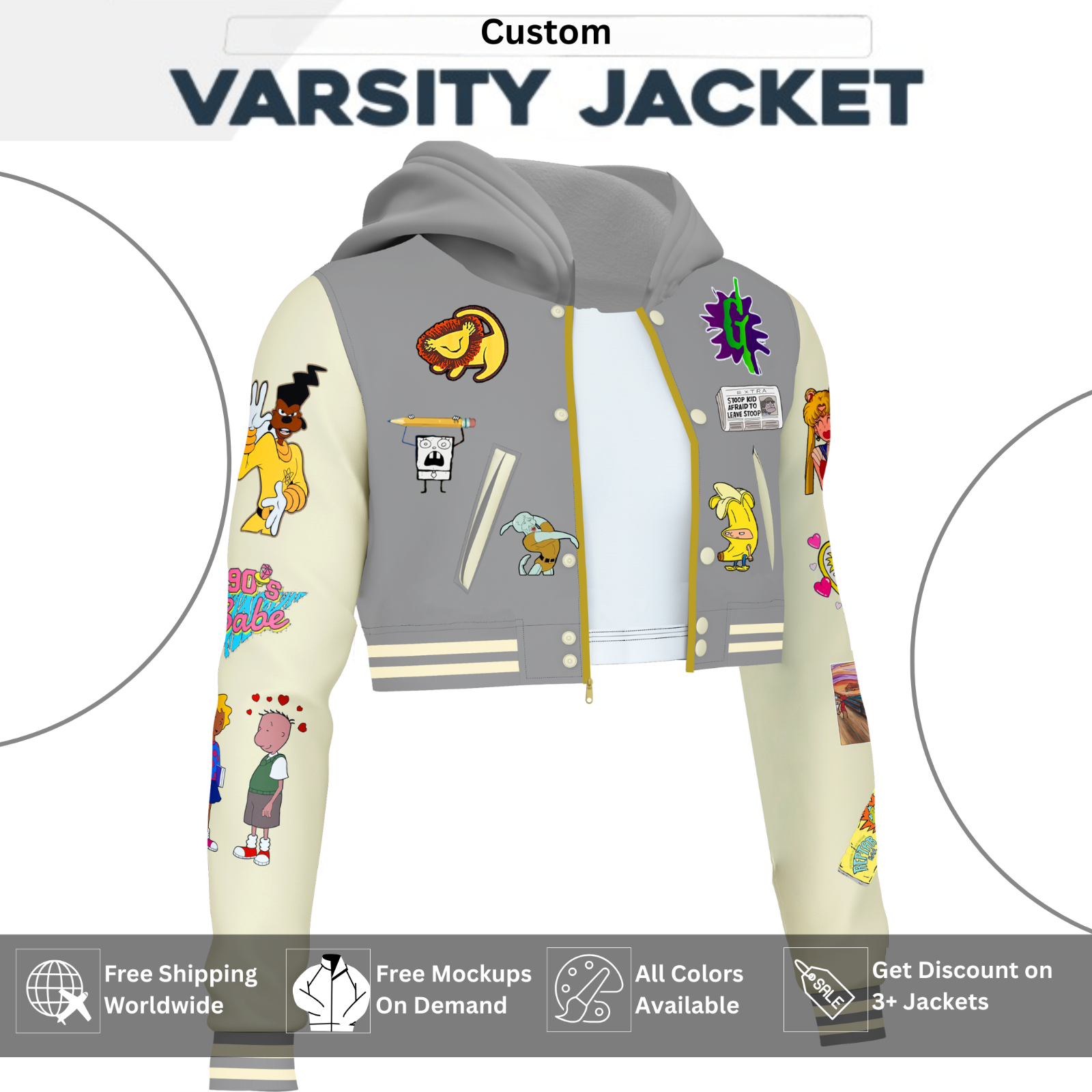Customizable Varsity Letterman Crop Top Jacket for Men, Women & Kids-image