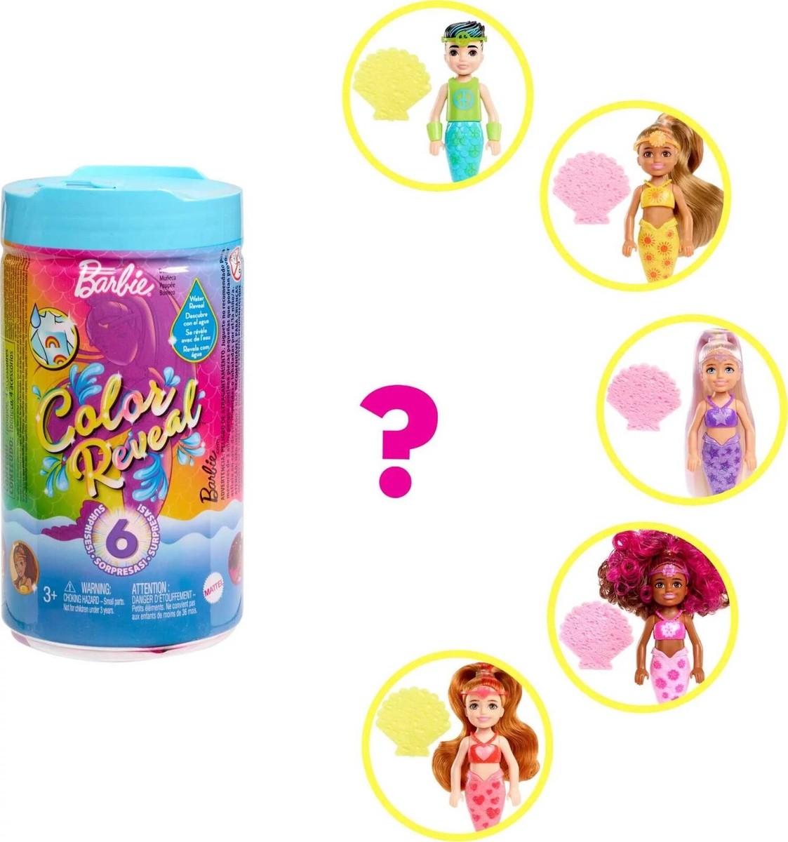 Barbie Chelsea Sirène – Poupée Cheveux Bleus Et Violets, Queue Pailletée, 2 Animaux, Coffre Au Trésor, Accessoires – Dès 3 Ans