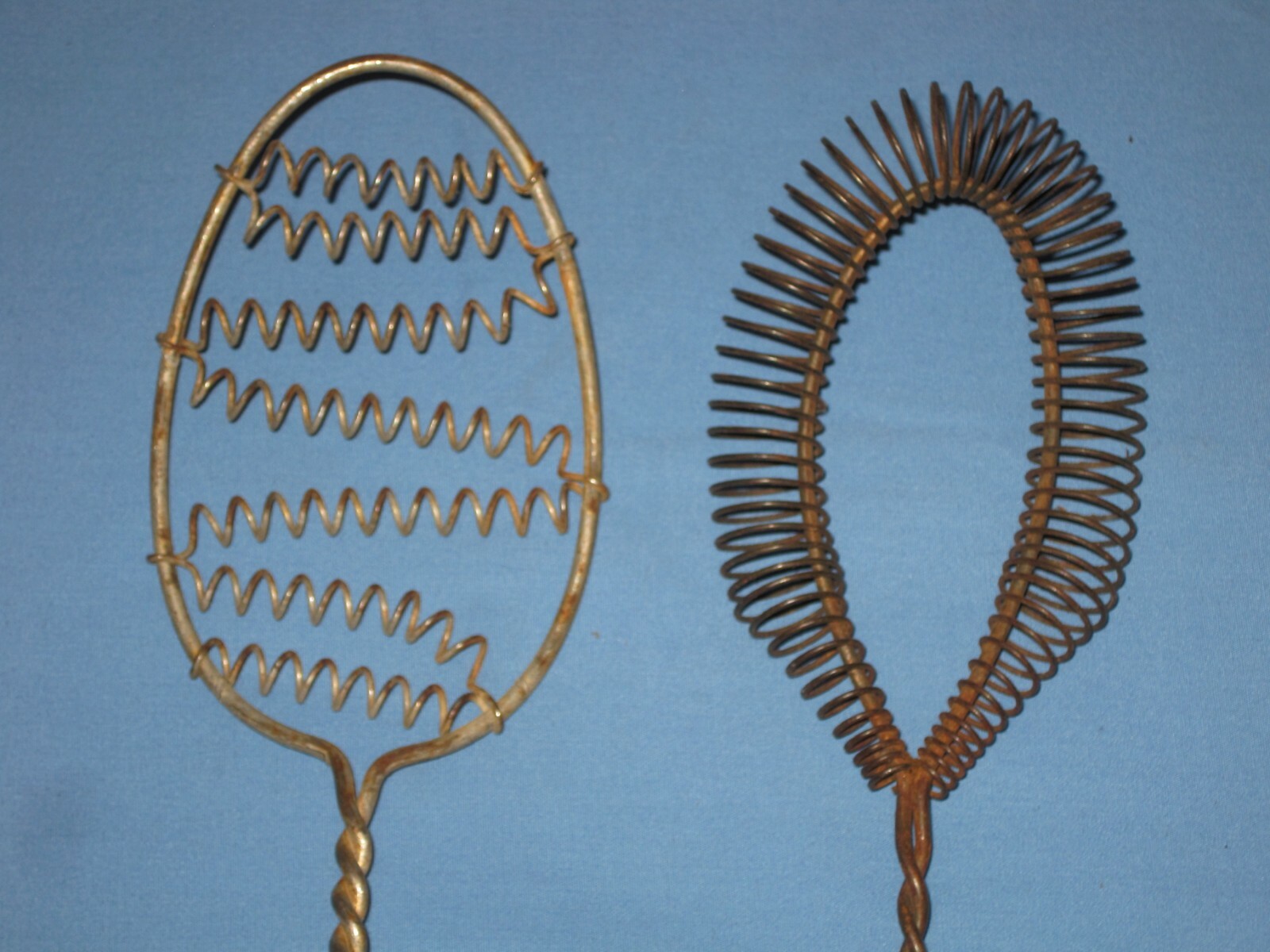 Vintage Lot 2 Antique Hand Mixer Wire Whip Whisk Primitive Wood Handles