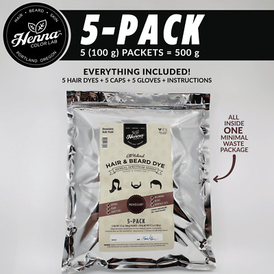 PACK OF 5 Mahogany Henna Hair & Beard Dye | 100% Natural | Henna Color Lab 