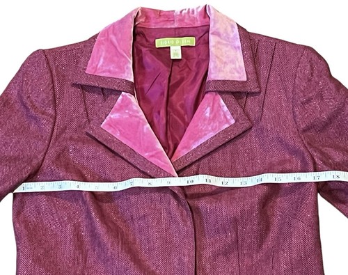 Sigrid Olsen Pink VELVET TRIM Fuchsia Herringbone Wool Work Blazer Jacket 4 - Picture 7 of 9
