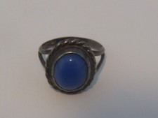 Dyed Chalcedony Blue Sterling Silver with Rope Edge, Ring Size 5 1/2; RING