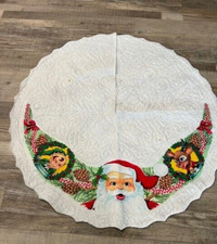 Vintage Felt Christmas Tree Skirt Santa Elf And Reindeer 34.5 inches
