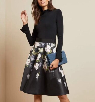 TB Ladies Knit A-line Contrasting Fit & Flare Midi Dress | eBay
