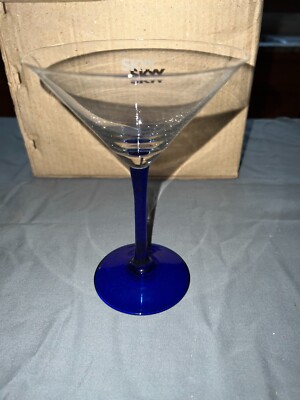SKYY Vodka Barware Glasses Set of 4 Cosmopolitan Martini Cobalt Blue Etched NEW