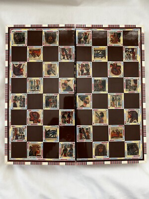 Egyptian Inlaid Papyrus Mother of Pearl Wooden Brown Chessboard Pieces 11.75''