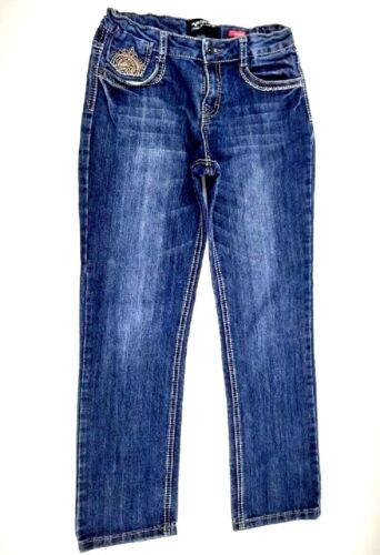 Arizona Jean Co. Girls Straight Leg Embroidered Pockets Blue Denim Jeans Sz 16