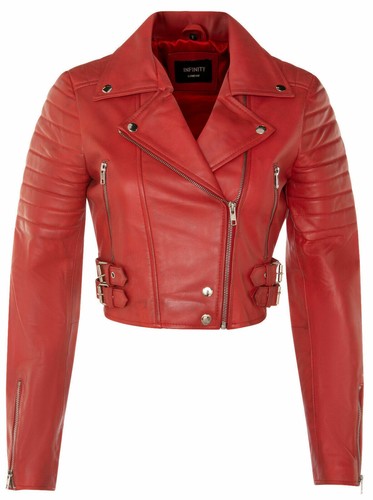 Damen Cropped Jacke Kurz Body Gothic Rot Chic Biker ECHT LEDER Jacke - Bild 1 von 5