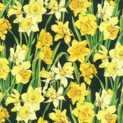 Nutex Fabric Spring Daffodils Easter Floral Quilting Dressmaking Craft Fabric - Picture 1 of 6