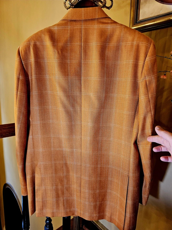 Blazer Belvest Naranja Oscuro Cuadros/A Cuadros Sencillo Pecho Hecho a Mano Italia $2.900 Foto 3 de 4