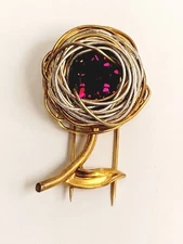 Vintage Roger Jean Pierre Depose French  Red Rhinestone Nest Fur Clip Brooch