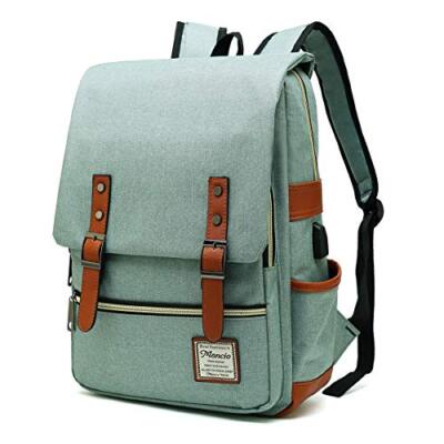 Vintage Laptop Business Backpack with USB Charging Port for Travelling (Green)
