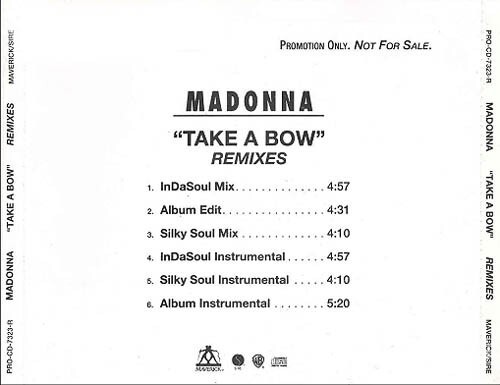 MADONNA CD Take A Bow 5 TRACK USA Remixes PROMO ONLY 1994 + Title Sleeve UNPLAYE - Picture 3 of 6