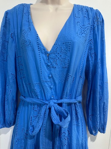 Forever New Blue Dress with Elasticated Waist and Tie Belt Size 12 - Picture 3 of 9