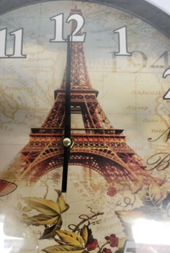 Plastic Wall Clock, app.11.5", PARIS BUTTERFLIES & FLOWERS, EIFFEL TOWER, white - Picture 3 of 9