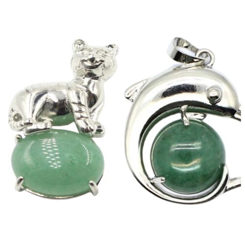 2PC Natural Stone Green Aventurine Swan Dolphin Pendant Necklaces Earrings - Picture 8 of 10
