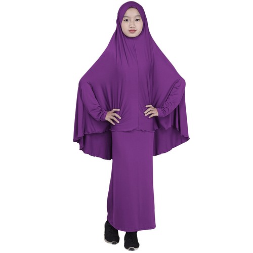 Muslim Child Girls Overhead Khimar Abaya Islamic Robe Burqa Skirt Dress Set - Picture 23 of 27