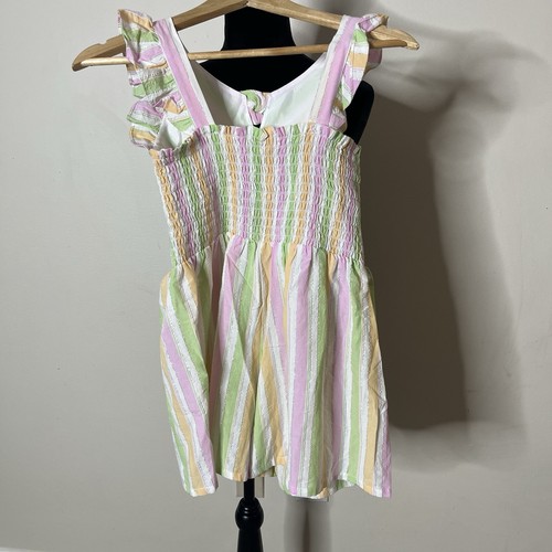 Girls Sz 12 Bonnie Jean Green Pink Yellow Silver Cotton Bow Ruffle Romper Outfit - Picture 3 of 5