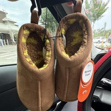 Kids Brown Faux Suede Memory Foam Lined Slip-On Bootie Slippers Size 9-10