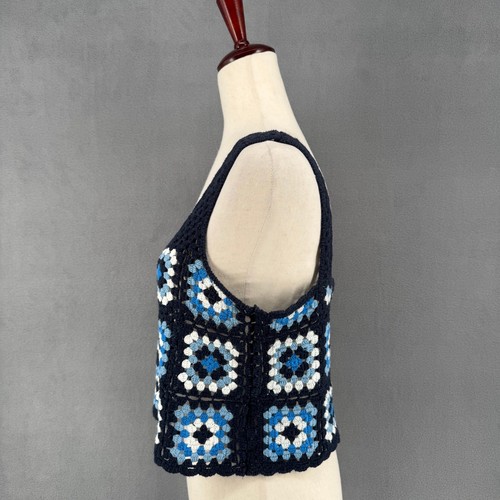 Sincerely Jules Granny Square Häkel Tank Damen L blau Festival Boho Loose Fit - Bild 4 von 12